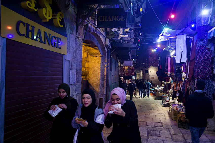 Muslim woman enjoy the first evening of the holy Muslim month of Ramadan in Jerusalem's old city 