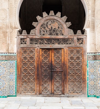 Door at the Medersa Bou Inania in Fez.