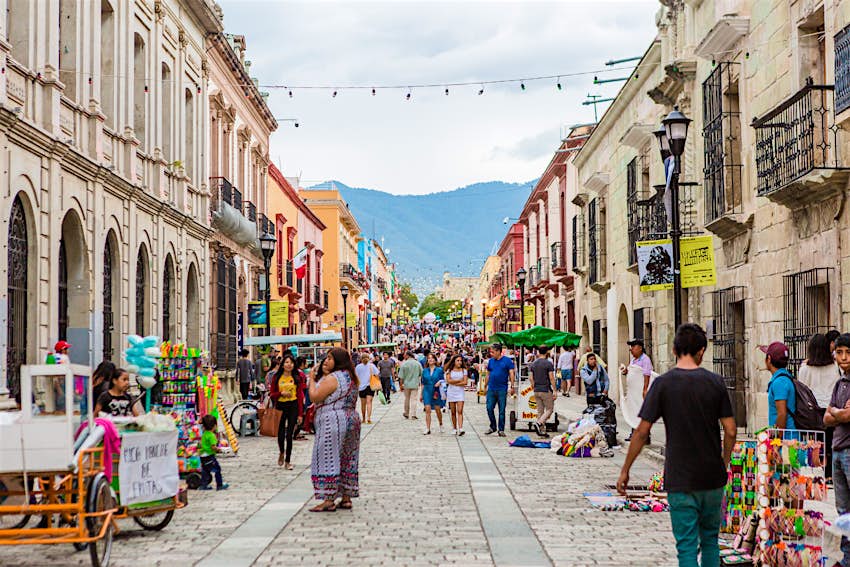 Busy pedestrian street in downtown Oaxaca