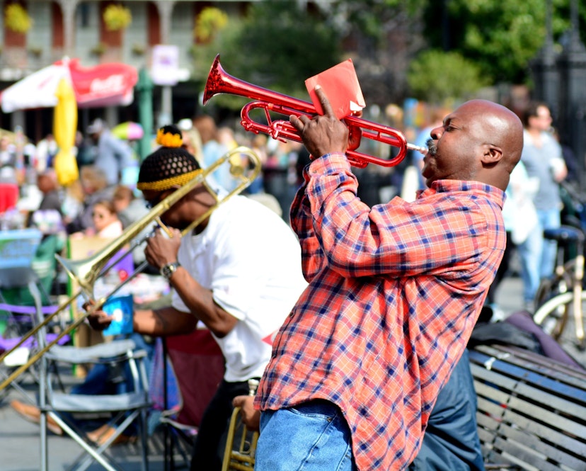 NEW ORLEANS, LA-JAN.31: A local jazz band performs in front of Jackson Square in the New Orleans French Quarter on January 31, 2015, to the delight of visitors in town for Mardi Gras.