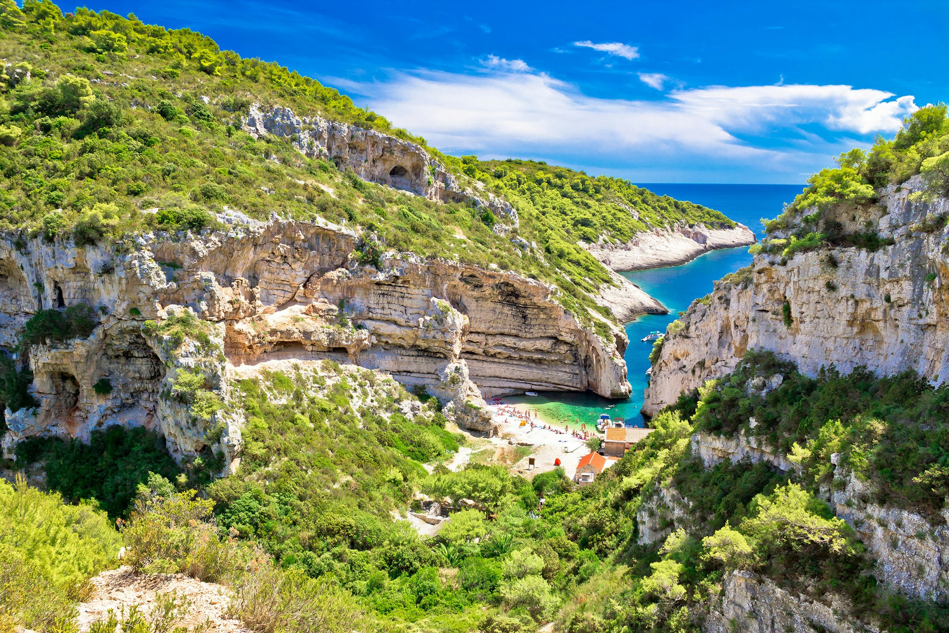 Beach at Stiniva Bay, on Vis Island, Croatia