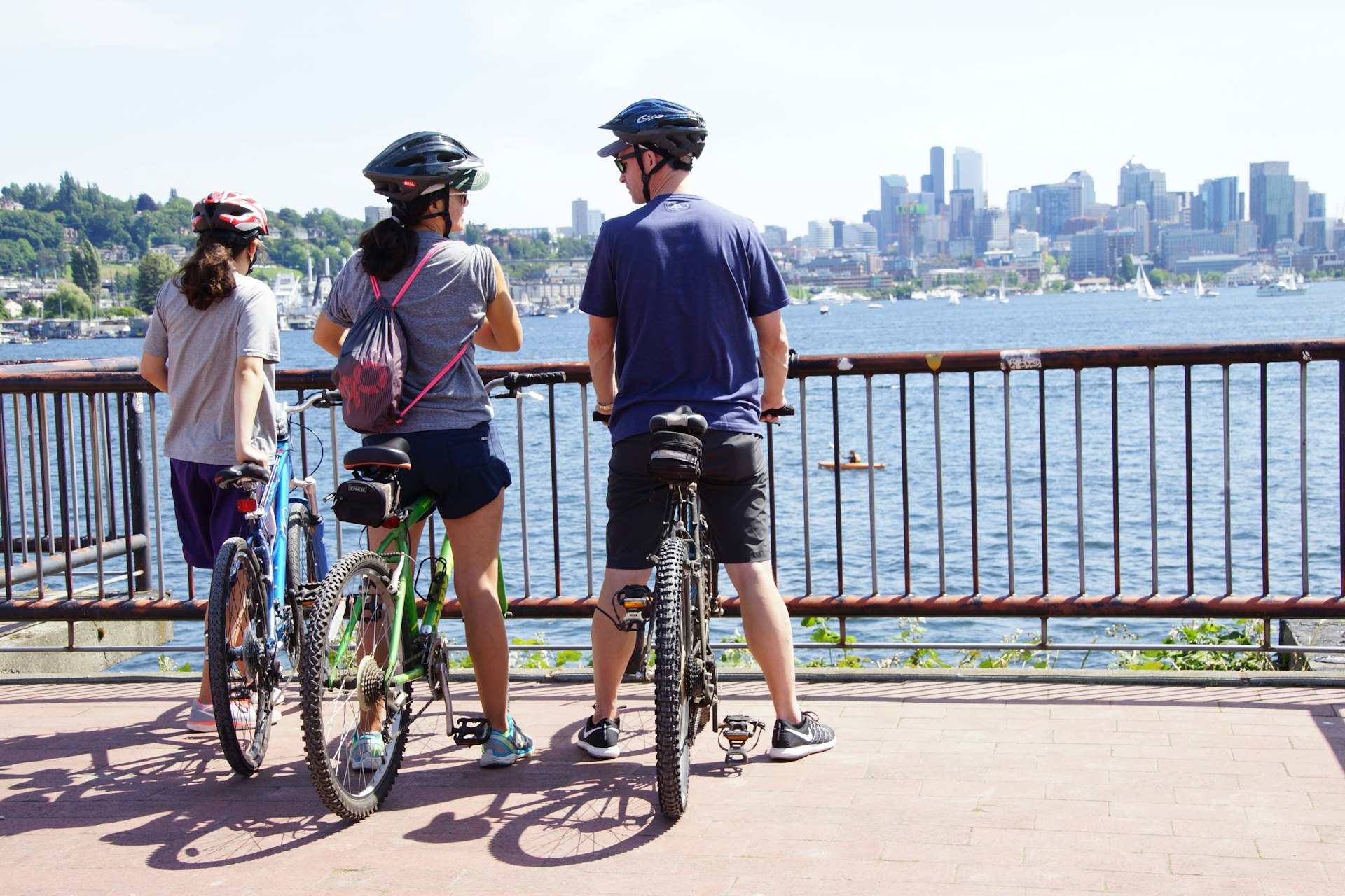 Cyclists take a rest stop in Gas Works Park, Seattle