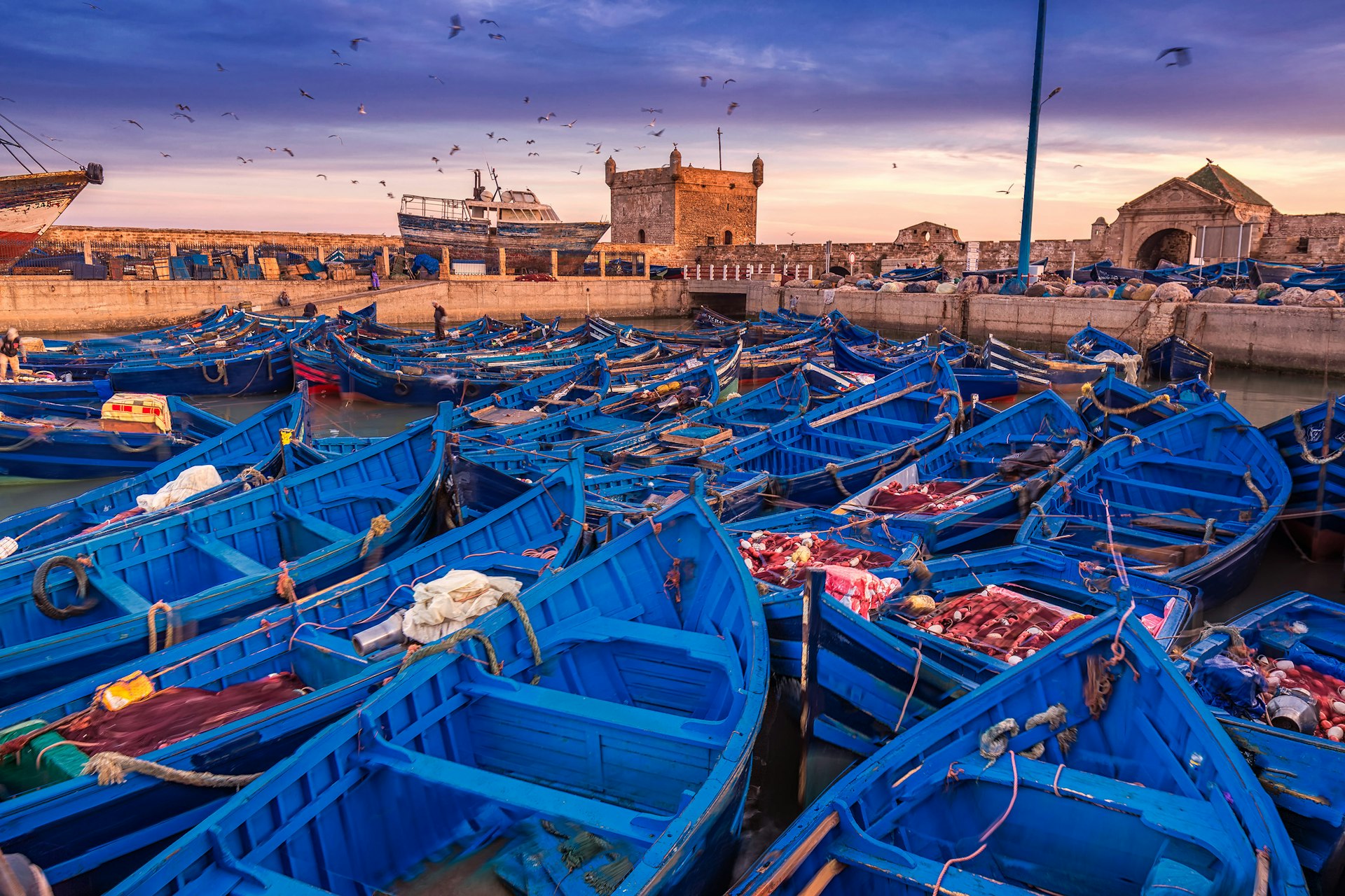 Boats in Essaouira port in Morocco
