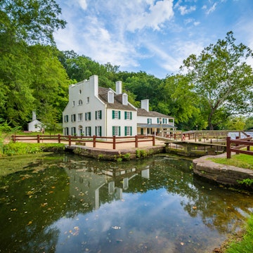 The C & O Canal, and Great Falls Tavern Visitor Center, at Chesapeake & Ohio Canal National Historical Park, Maryland.