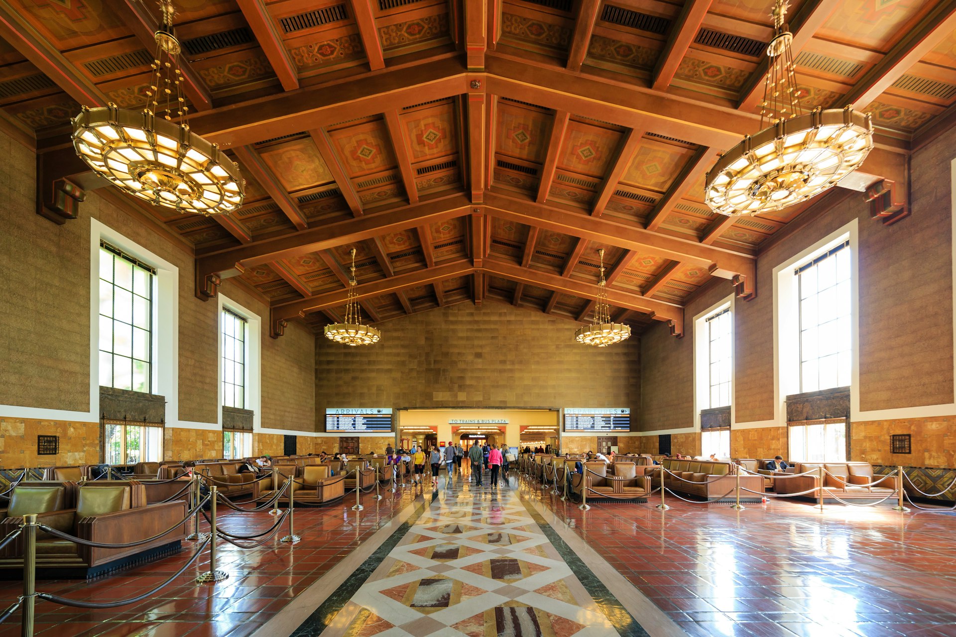 The art deco waiting room of historic Union Station in Los Angeles, California, USA