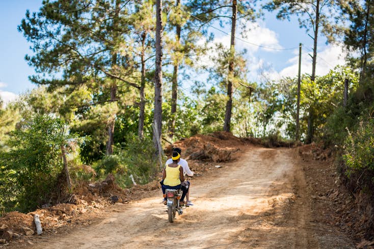 Bike riders on a ride through the countryside of Dominican Republic.