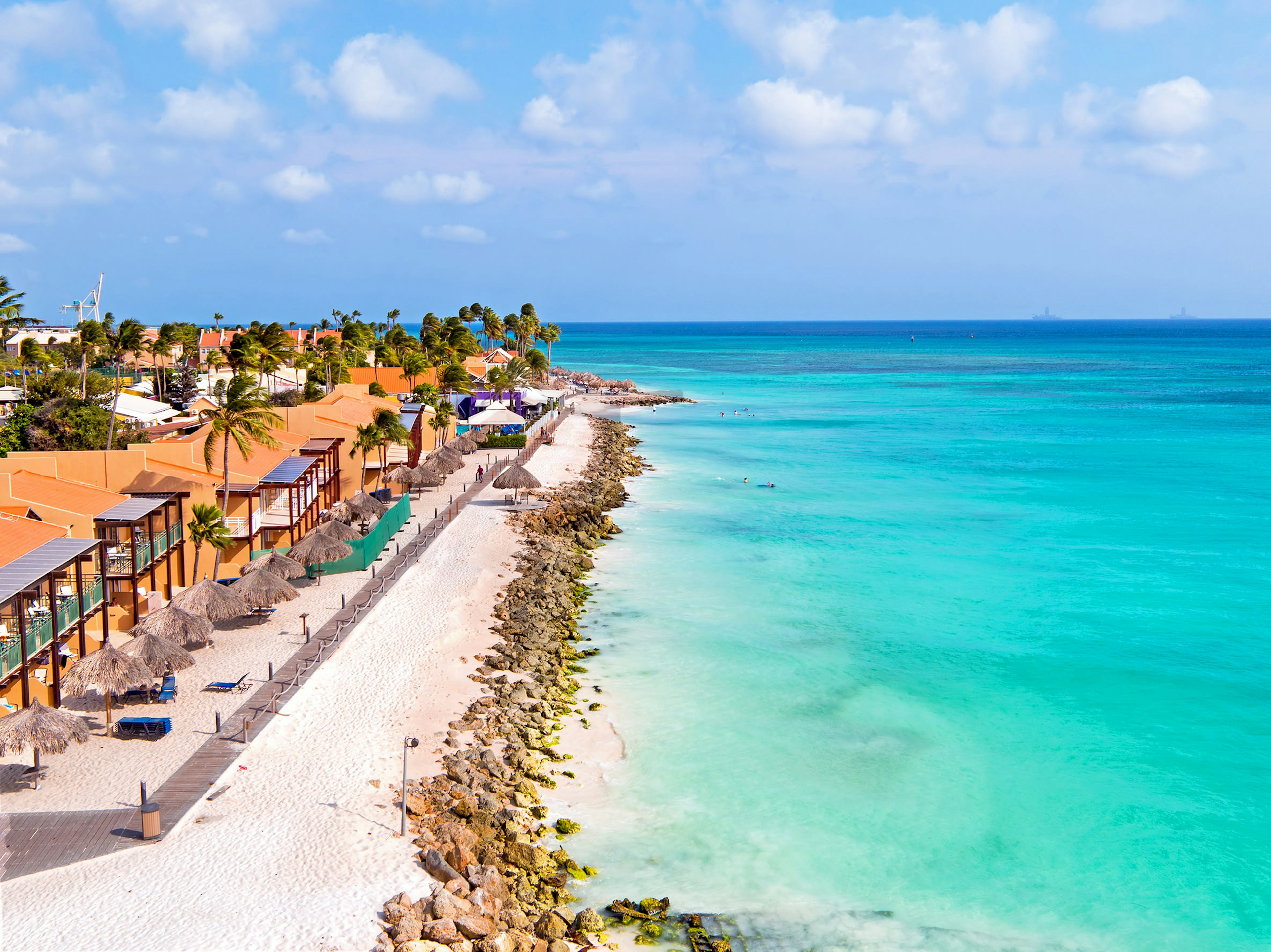 Aerial from Druif beach on Aruba island in the Caribbean