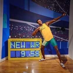 LONDON, ENGLAND - JULY 22, 2016: Jamaican runner Usaine Bolt, Madame Tussauds wax museum. It is a major tourist attraction in London; Shutterstock ID 460048255; Your name (First / Last): Claire Naylor; GL account no.: 65050; Netsuite department name: Online-Editorial; Full Product or Project name including edition: London with kids article