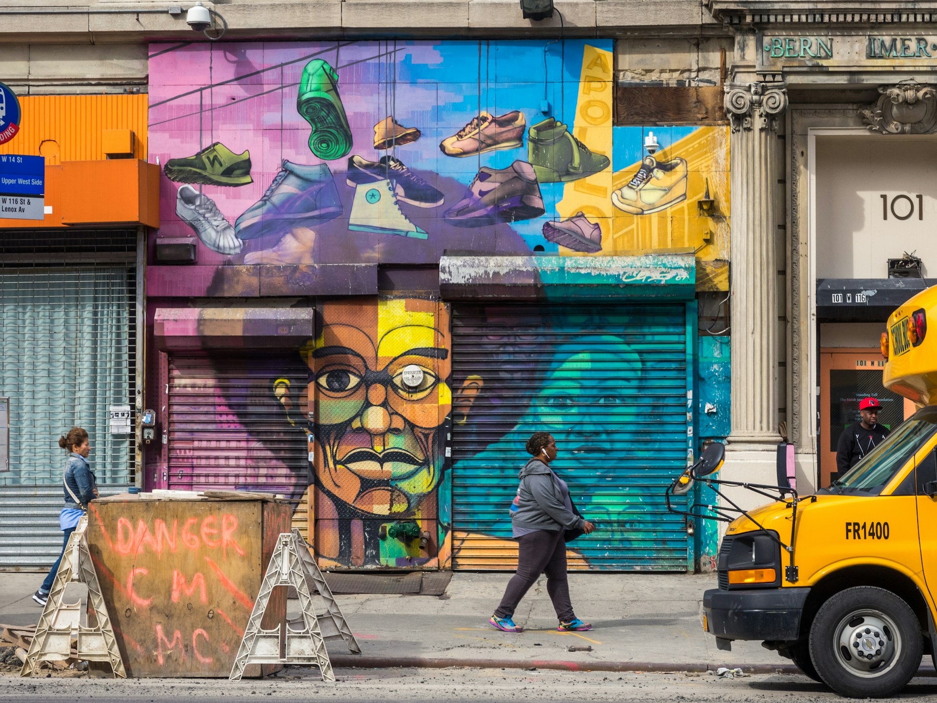 Colorful street art in Harlem, New York, USA