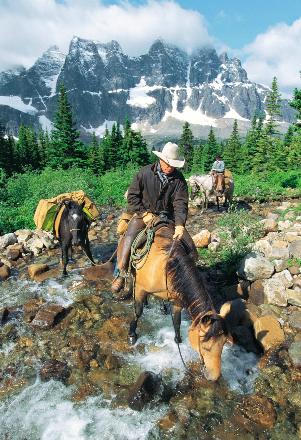 Tonquin Valley Horsepackers water their horses in the remote Tonquin Valley.