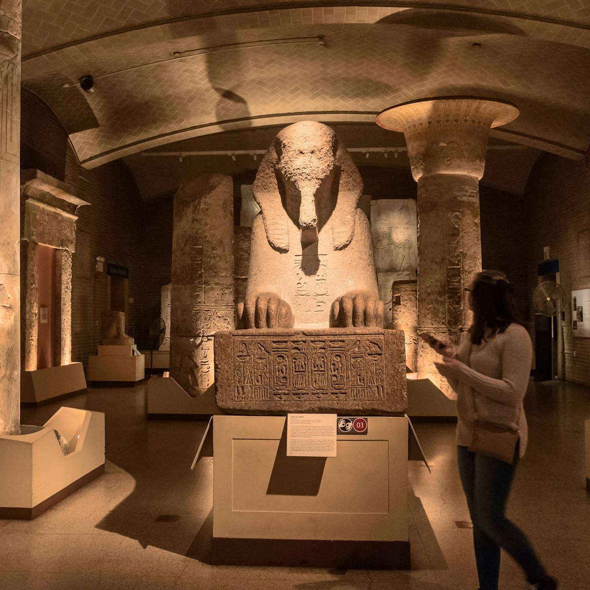 15-ton Sphinx and its surrounding pillars and gateways at the University of Pennsylvania Museum of Archaeology and Anthropology.