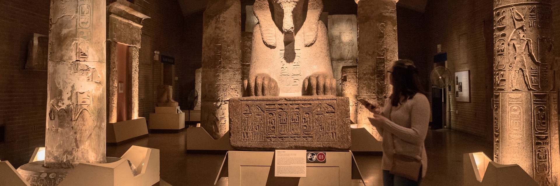 15-ton Sphinx and its surrounding pillars and gateways at the University of Pennsylvania Museum of Archaeology and Anthropology.