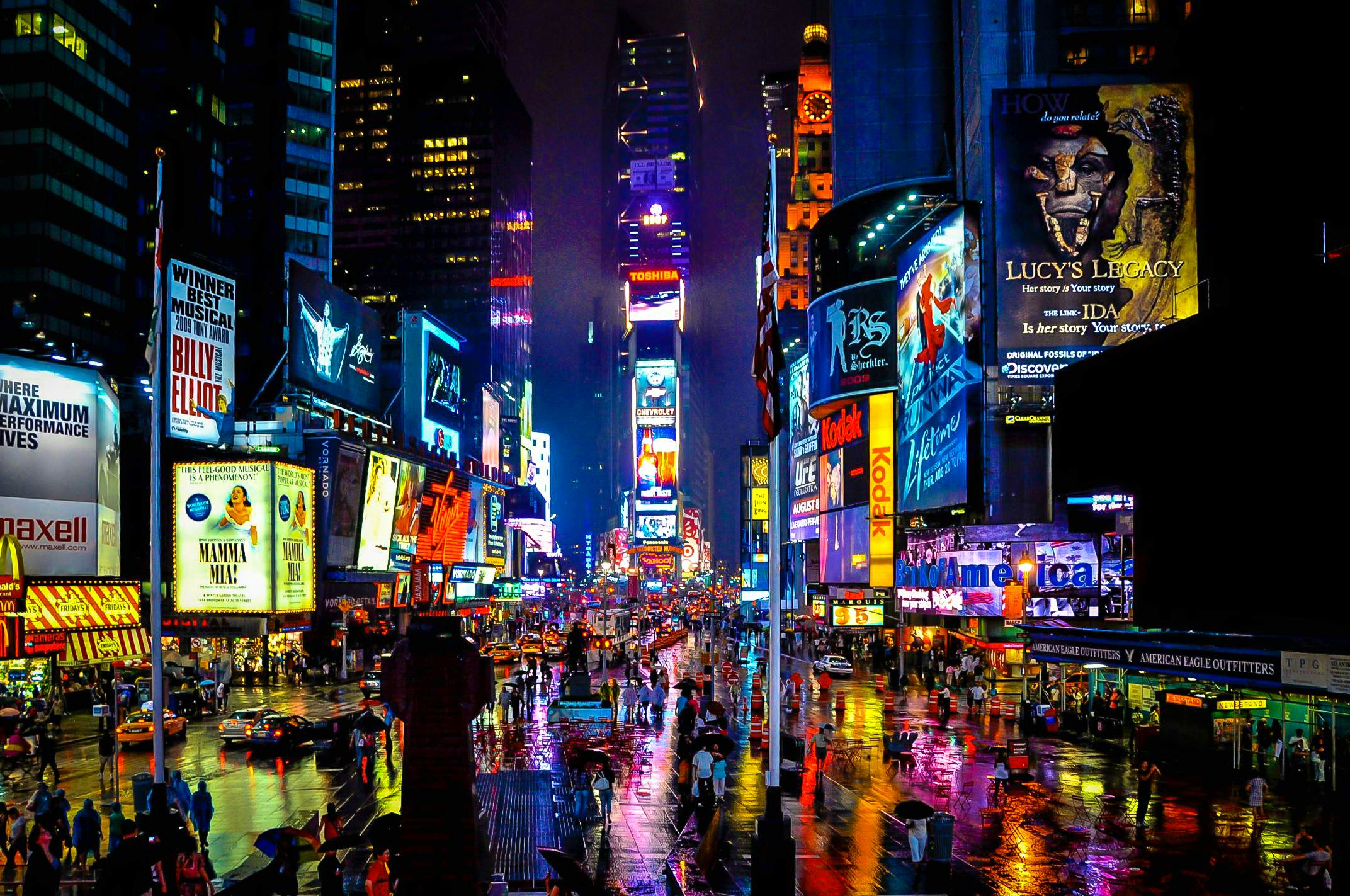 View from the street of Time Square at night 