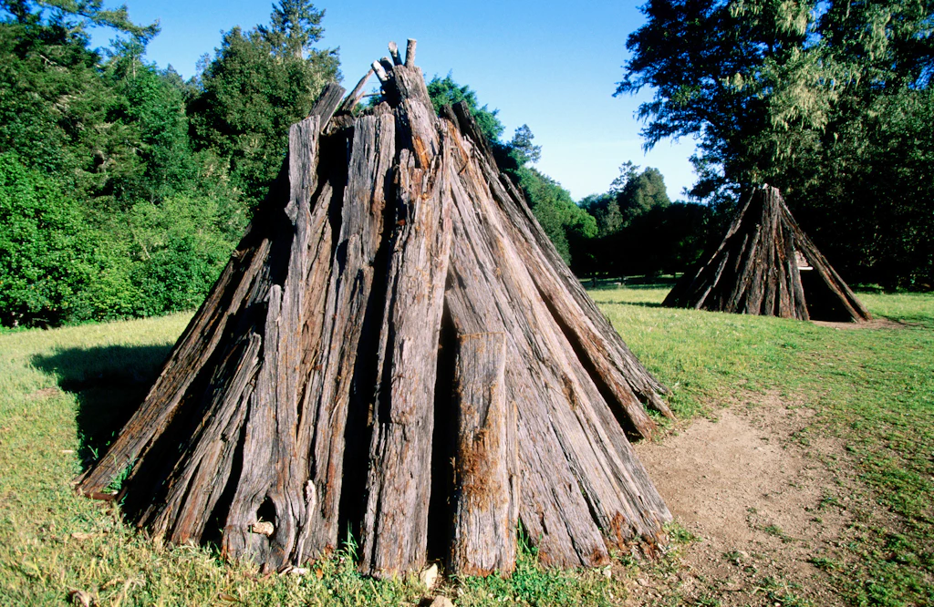 Bark hut replica at Kule Loklo Coast Miwok village at Pt Reyes National Seashore. Bark hut replica at Kule Loklo Coast Miwok village at Pt Reyes National Seashore.