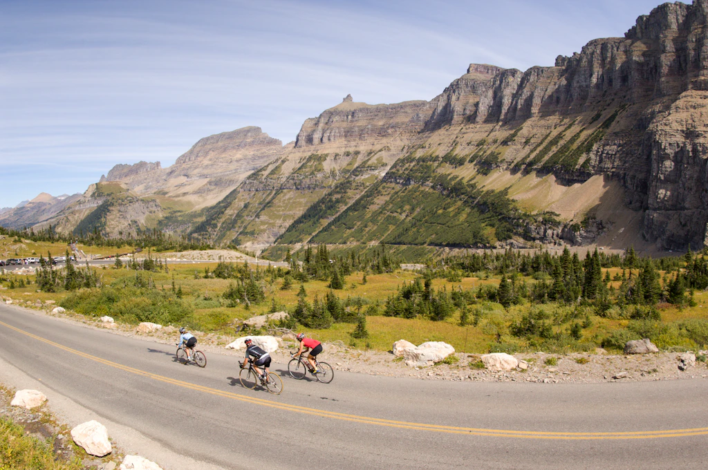 Road biking on a high alpine road in Glacier NP.