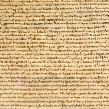 Magna Carta in Salisbury Cathedral, England. It is a charter agreed by King John of England at Runnymede, near Windsor, on 15 June 1215. First drafted by the Archbishop of Canterbury to make peace between the unpopular King and a group of rebel barons, it promised the protection of church rights, protection for the barons from illegal imprisonment, access to swift justice, and limitations on feudal payments to the Crown, to be implemented through a council of 25 barons. It influenced the early American colonists in the Thirteen Colonies and the formation of the American Constitution in 1789, which became the supreme law of the land in the new republic of the United States.