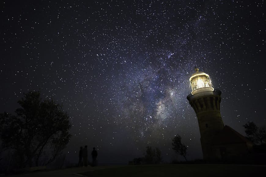 Starry night sky above Barrenjoey Lighthouse, Sydney