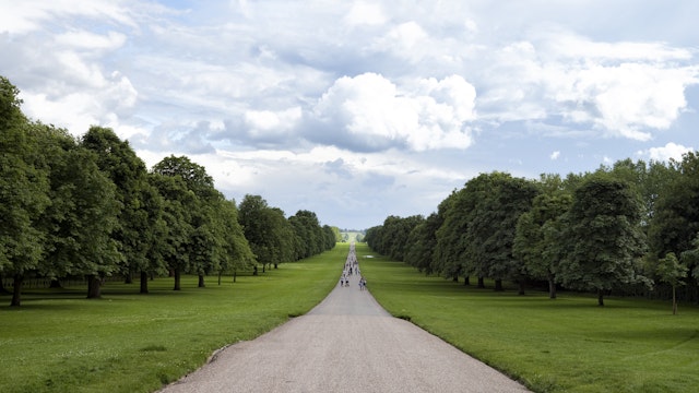 The beginning of Long Walk in Windsor, Berkshire, which is straight path that links Windsor Castle with Snow Hill in Windsor Great Park