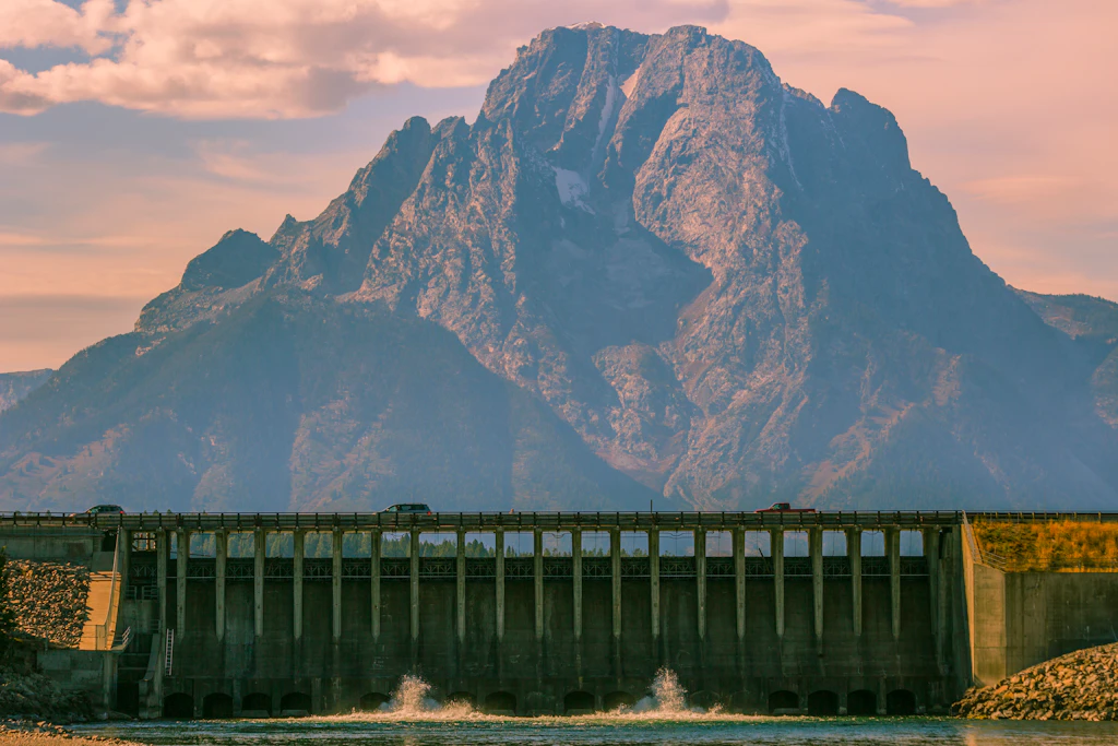 Mountain and dam in remote landscape Mountain and dam in remote landscape