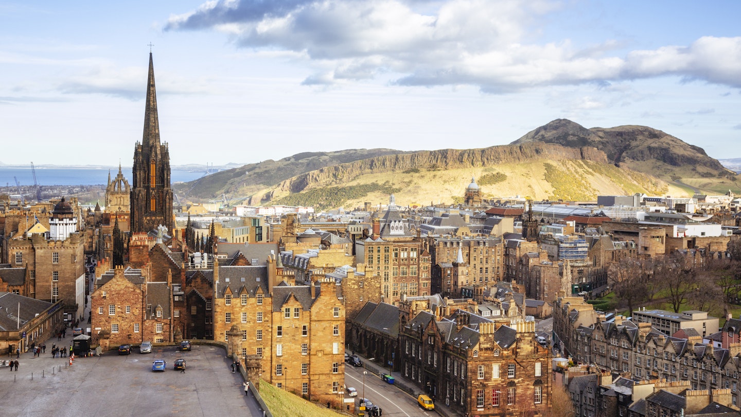 Looking Over Edinburgh Old Town To Arthurs Seat