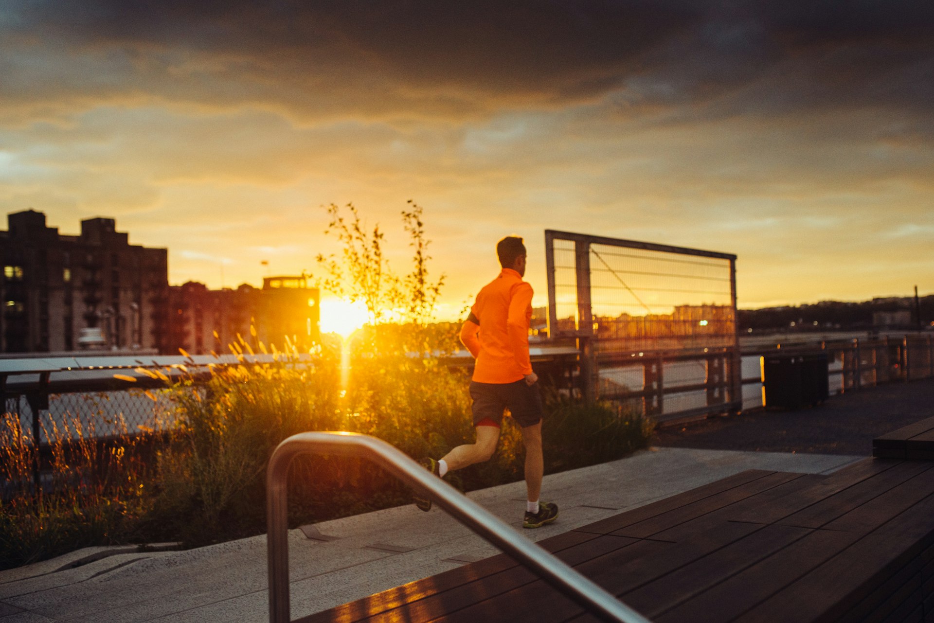 Man Running on the High Line Park in New York