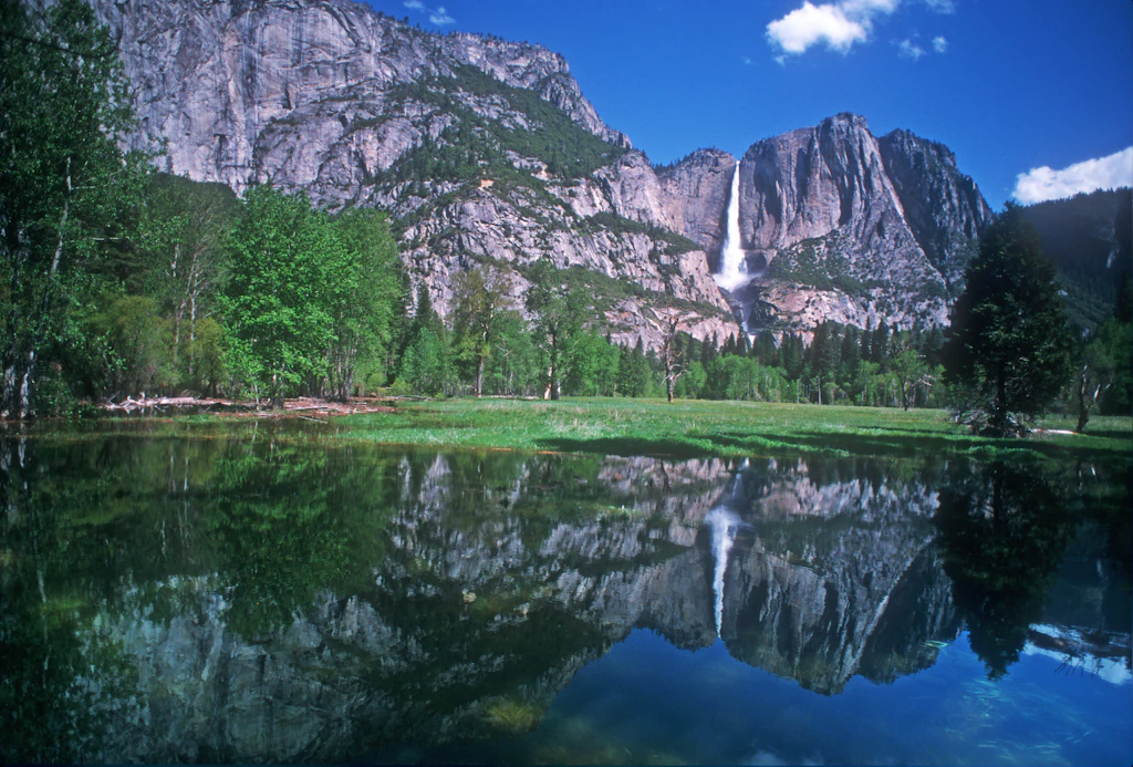 Yosemite Falls with Some Merced River Overflow in Foreground Yosemite Falls with Some Merced River Overflow in Foreground