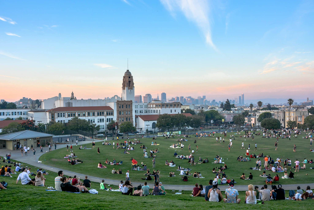 High Angle View Of People Relaxing Dolores Park