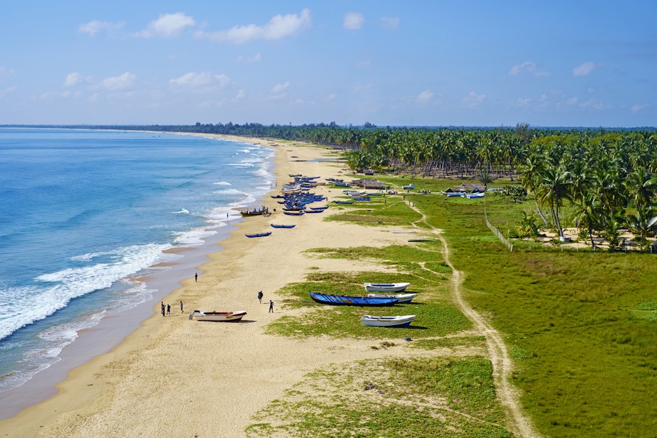 Sri Lanka, Ceylon, Eastern Province, East Coast, Passekudah, Kalkudah beach, aerial view