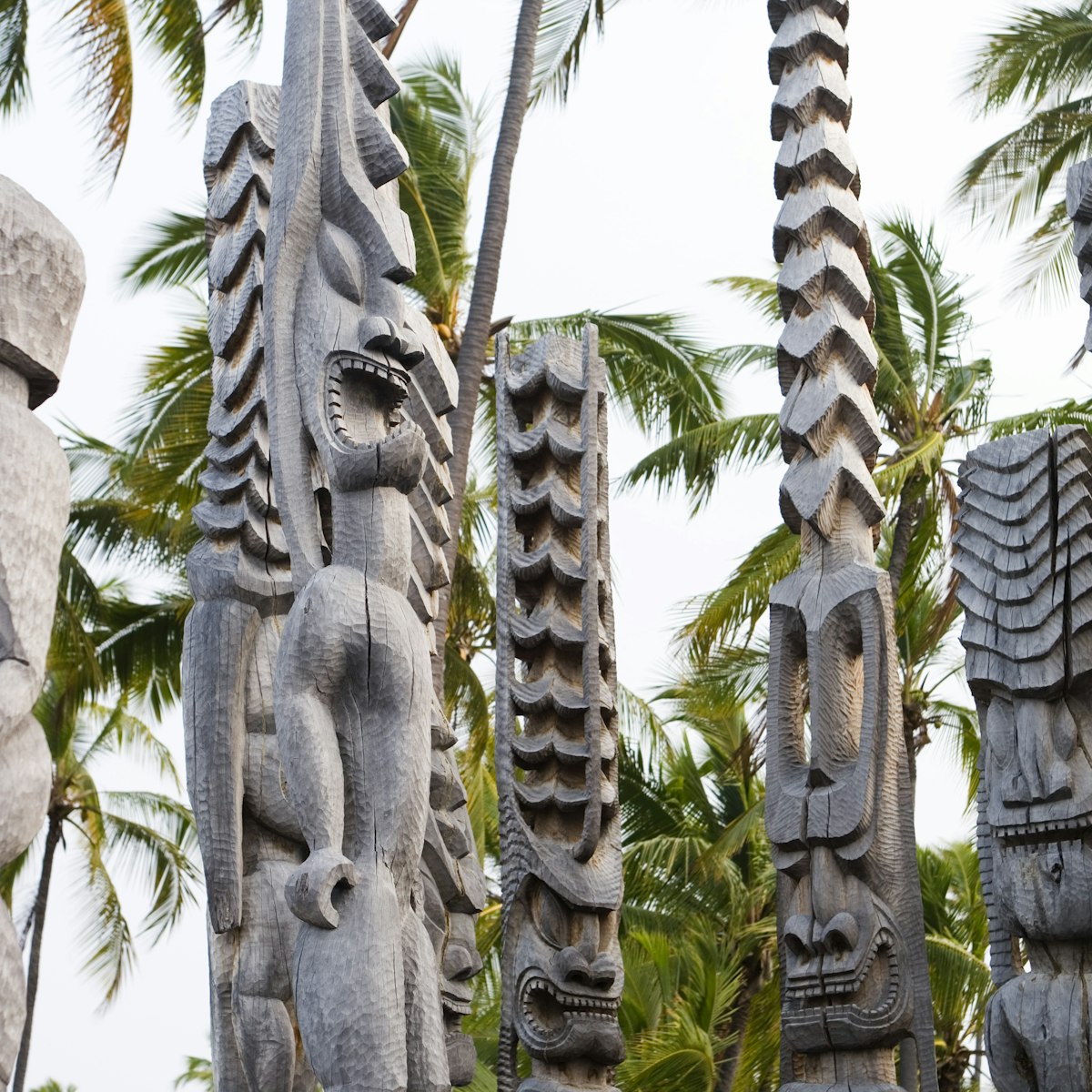 Wooden temple efigies, Pu'uhonua O Honaunau Temple, South Kona..