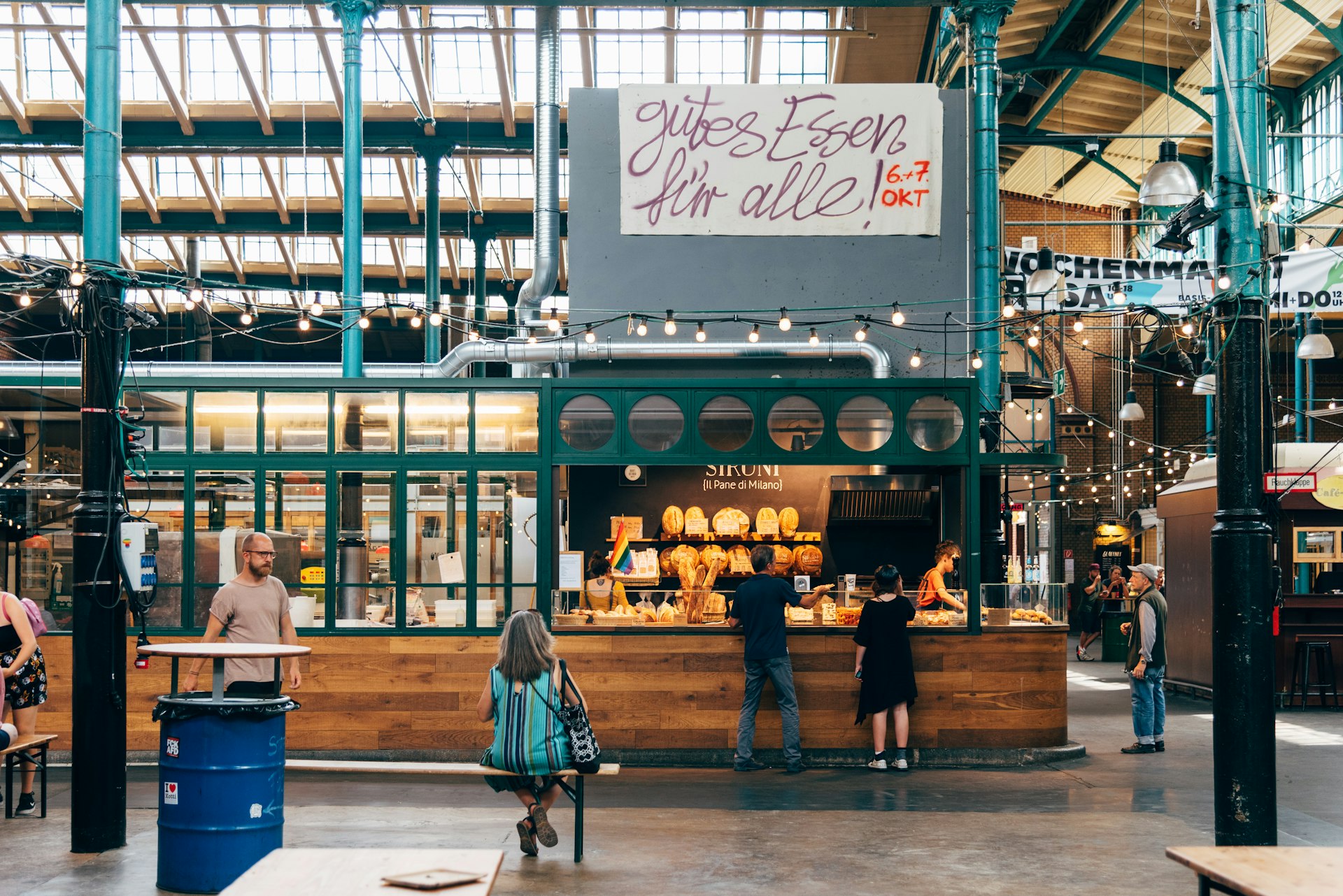 View of a bread stall in an indoor food market