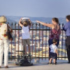 "Pittsburg, USA - July 24, 2012: Family enjoying panoramic view of Downtown Pittsburgh , PA"