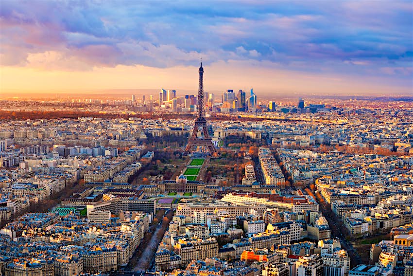 shutterstockRF_122085496.jpg Aerial view of Paris at sunset.