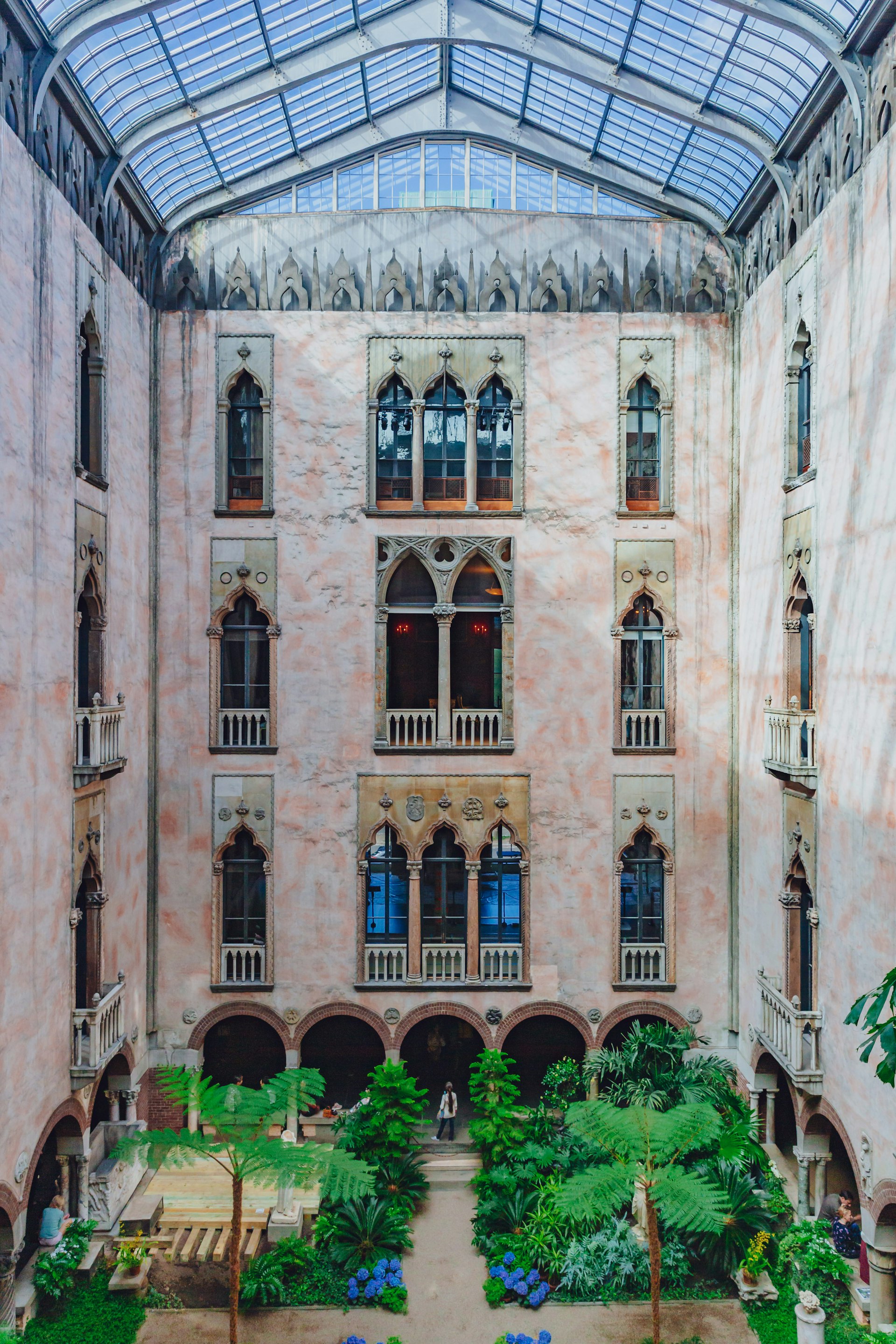 Interior view of the inner courtyard and garden of Isabella Stewart Gardner Museum in Boston 