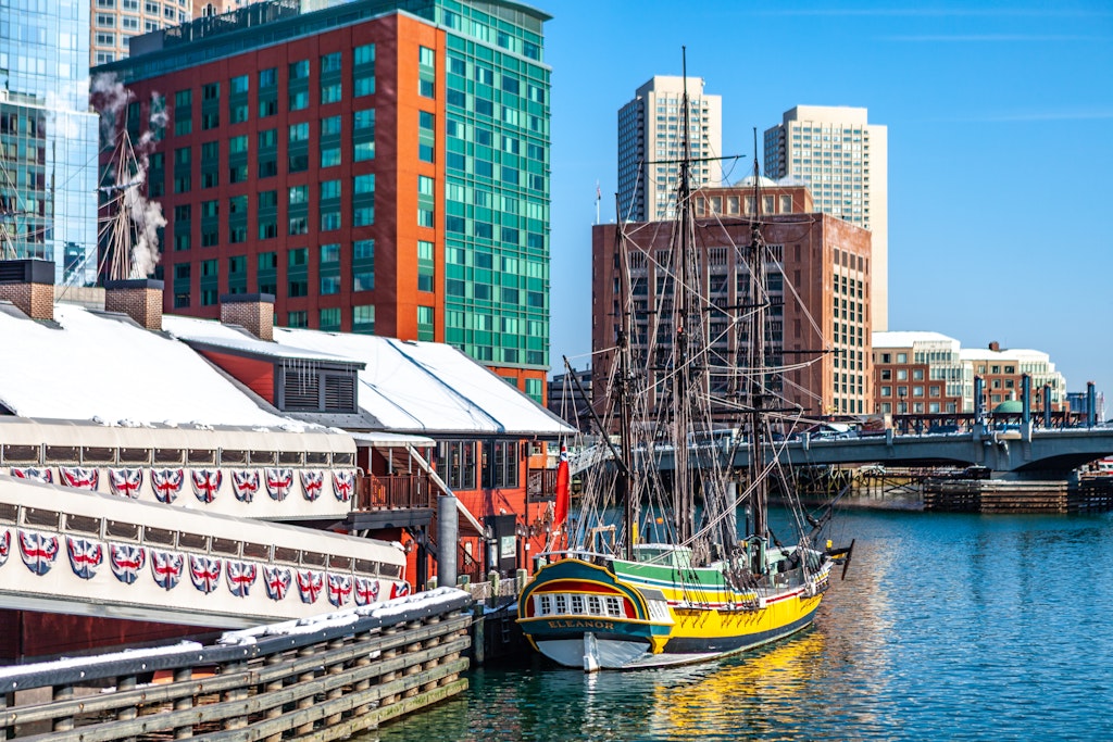 Boston, USA- March 08, 2019: The Boston Tea Party Ships and Museum is enlightening adventure as journey back in time to December 16, 1773, when the colonists marched on board the tea