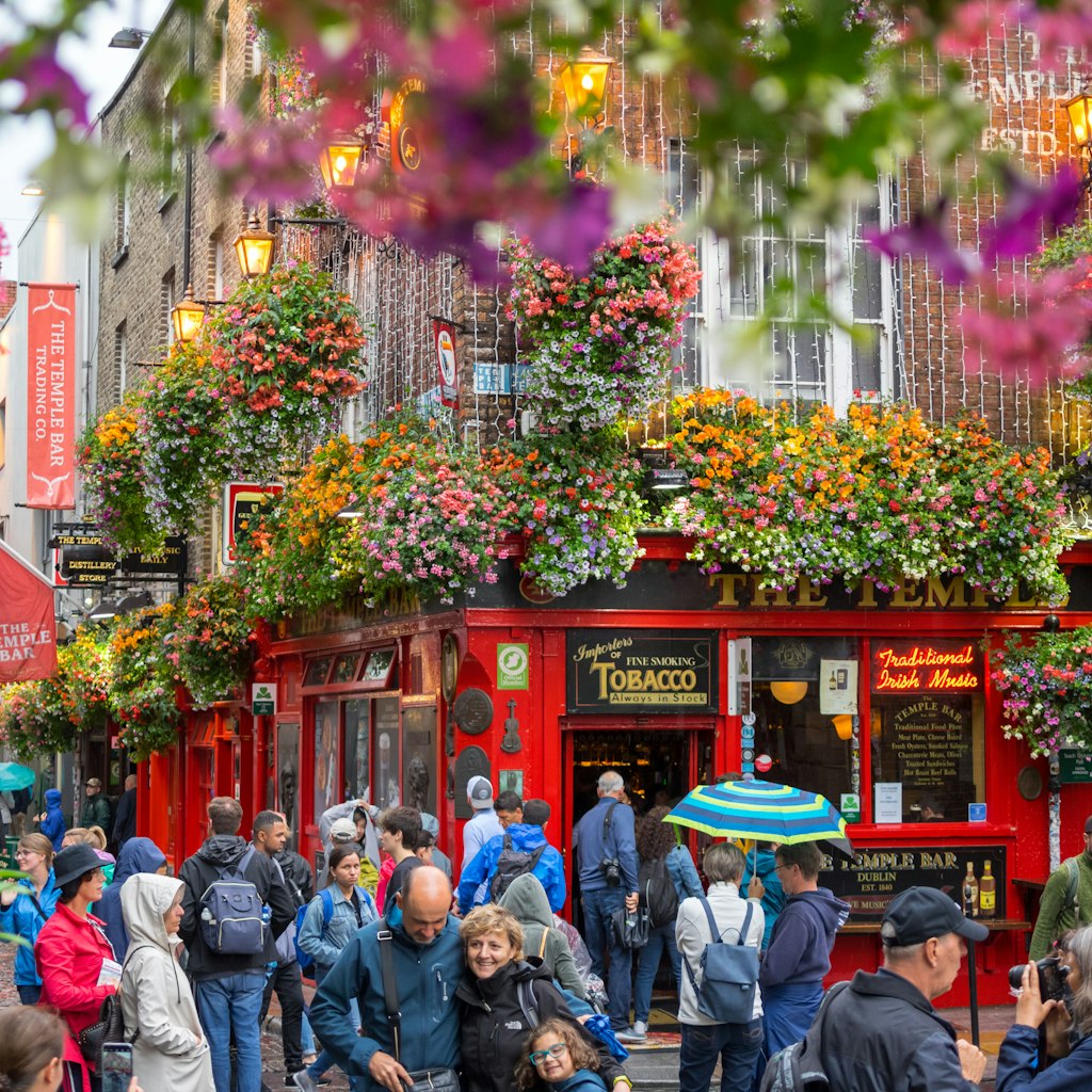 JULY 30, 2019: Crowd of people outside The Temple Bar.