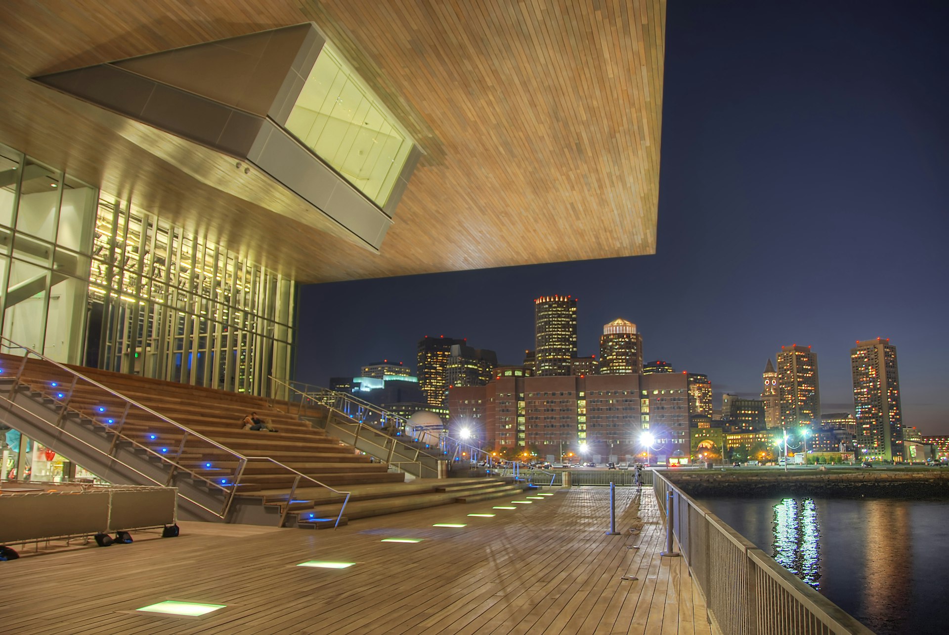 Boston's Institute of Contemporary Art set against the lights of the city