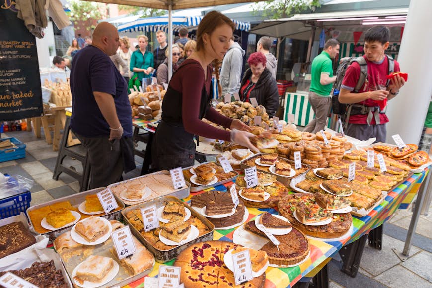 DUBLIN - MAY 17, 2014: Temple Bar Food Market is located at Meeting House Square. This weekly market takes place every Saturday in Dublins city centre. 