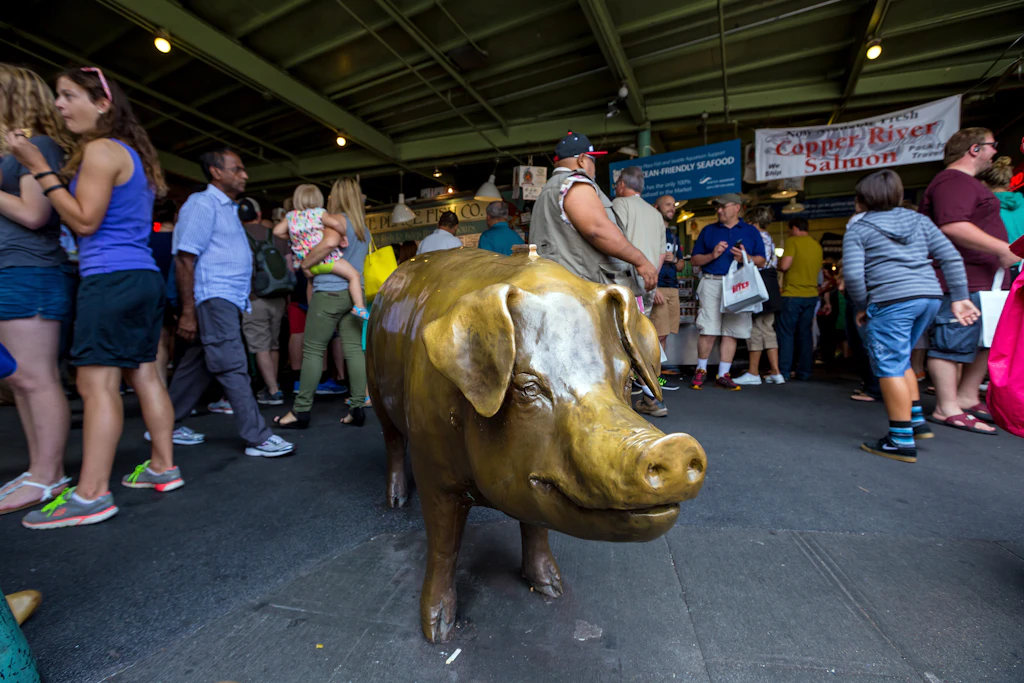Pike Place Market's unofficial mascot, Rachel the Pig in Seattle Pike Place Market's unofficial mascot, Rachel the Pig