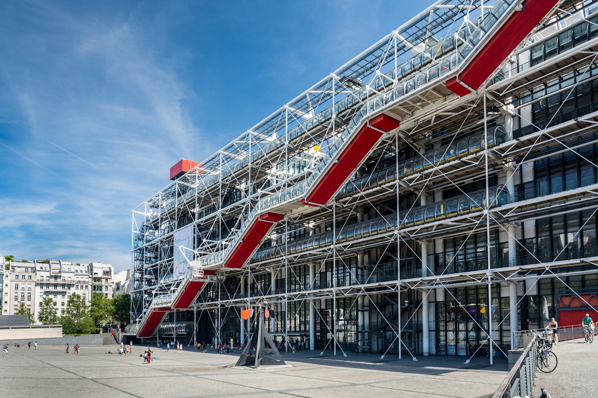Paris, France - August 13, 2016: The Pompidou Centre is a complex building in the Beaubourg area of the 4th arrondissement. It houses the Public Information Library and the museum of Modern art.