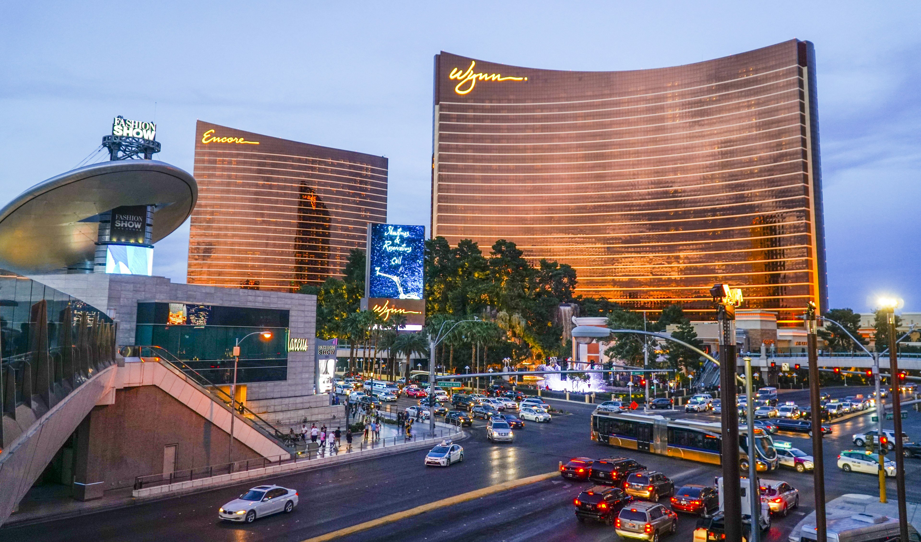 Night traffic outside of the Wynn and Encore Hotels in Las Vegas