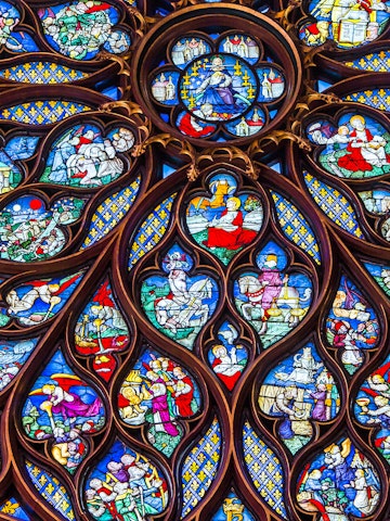 MARCH 16, 2017: a stained glass window inside the Sainte Chapelle church.
