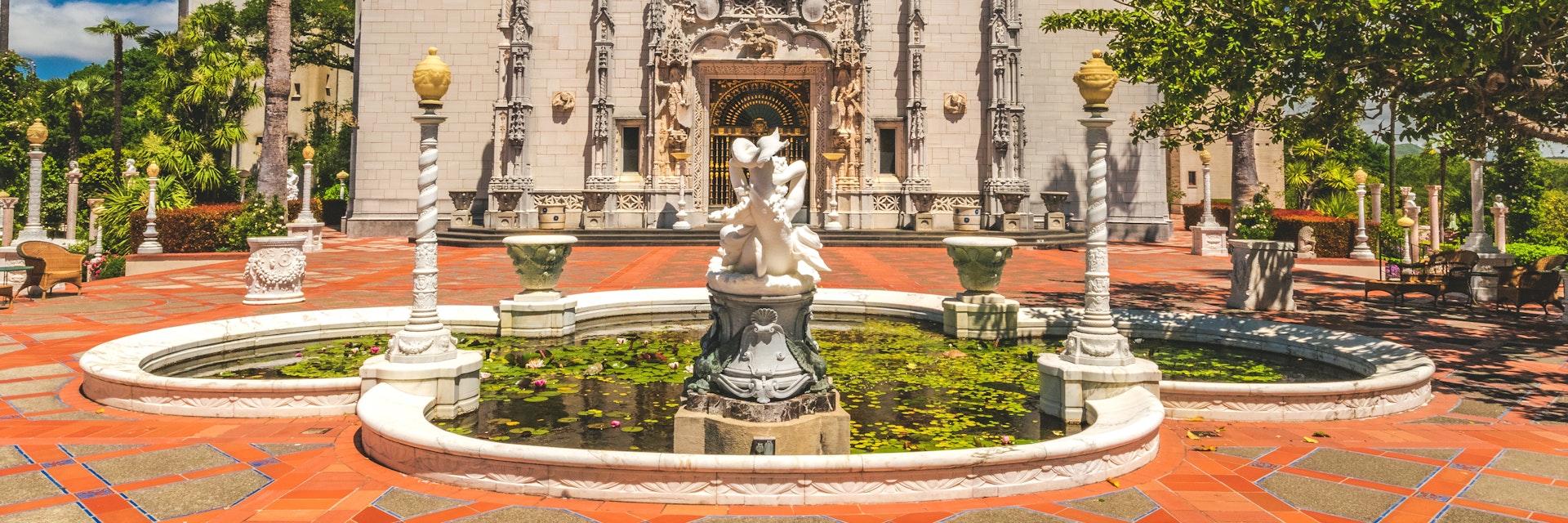 San Simeon, California / USA - May 12, 2018: Exterior view of Hearst Castle, William Randolph Hearst's extravagant coastal hilltop estate designed by architect Julia Morgan over 28 years.; Shutterstock ID 1297759909; your: Meghan O'Dea; gl: 65050; netsuite: Online Editorial; full: POI