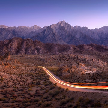 Colorful Light Trail Scenic Road with Lone Pine of Alabama Hills, California; Shutterstock ID 1577265994; your: Meghan O'Dea; gl: 65050; netsuite: Digital Editorial; full: POI