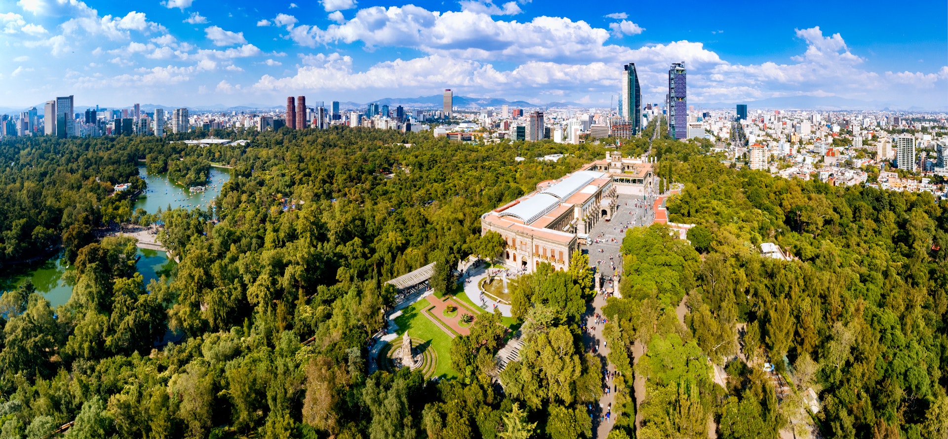Aerial View of Mexico City skyline from Chapultepec Park