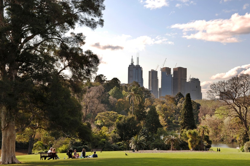 Melbourne skyline from Royal Botanic Gardens, Melbourne, Victoria, Australia. (Photo by Auscape/Universal Images Group via Getty Images)
