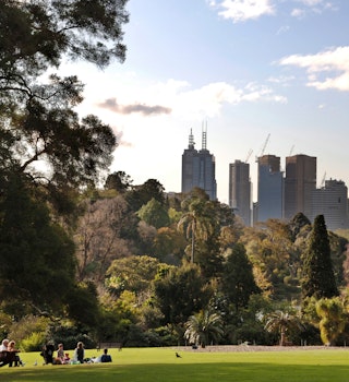 Melbourne skyline from Royal Botanic Gardens, Melbourne, Victoria, Australia. (Photo by Auscape/Universal Images Group via Getty Images)