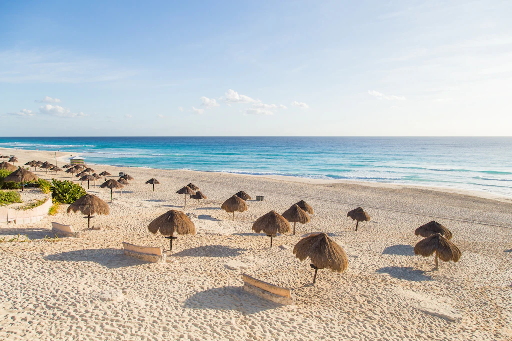 Beautiful beach on the Caribbean coast. Playa Delfines, Cancun, Mexico Beautiful beach on the Caribbean coast. Playa Delfines, Cancun, Mexico