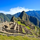 Machu Picchu above the Urubamba Valley on a sunny day.