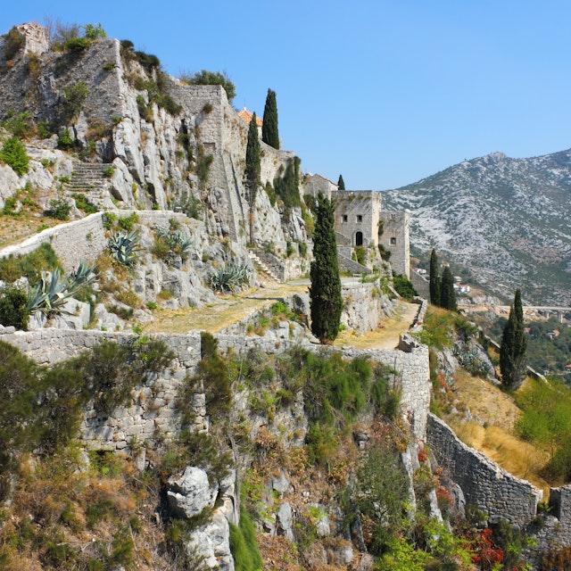 View in a bright sunny day of fortress Klis near Split in Croatia.