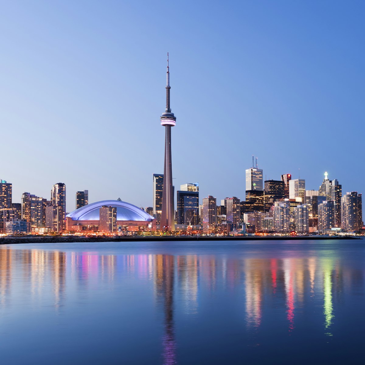 Toronto city skyline at twilight, Canada.